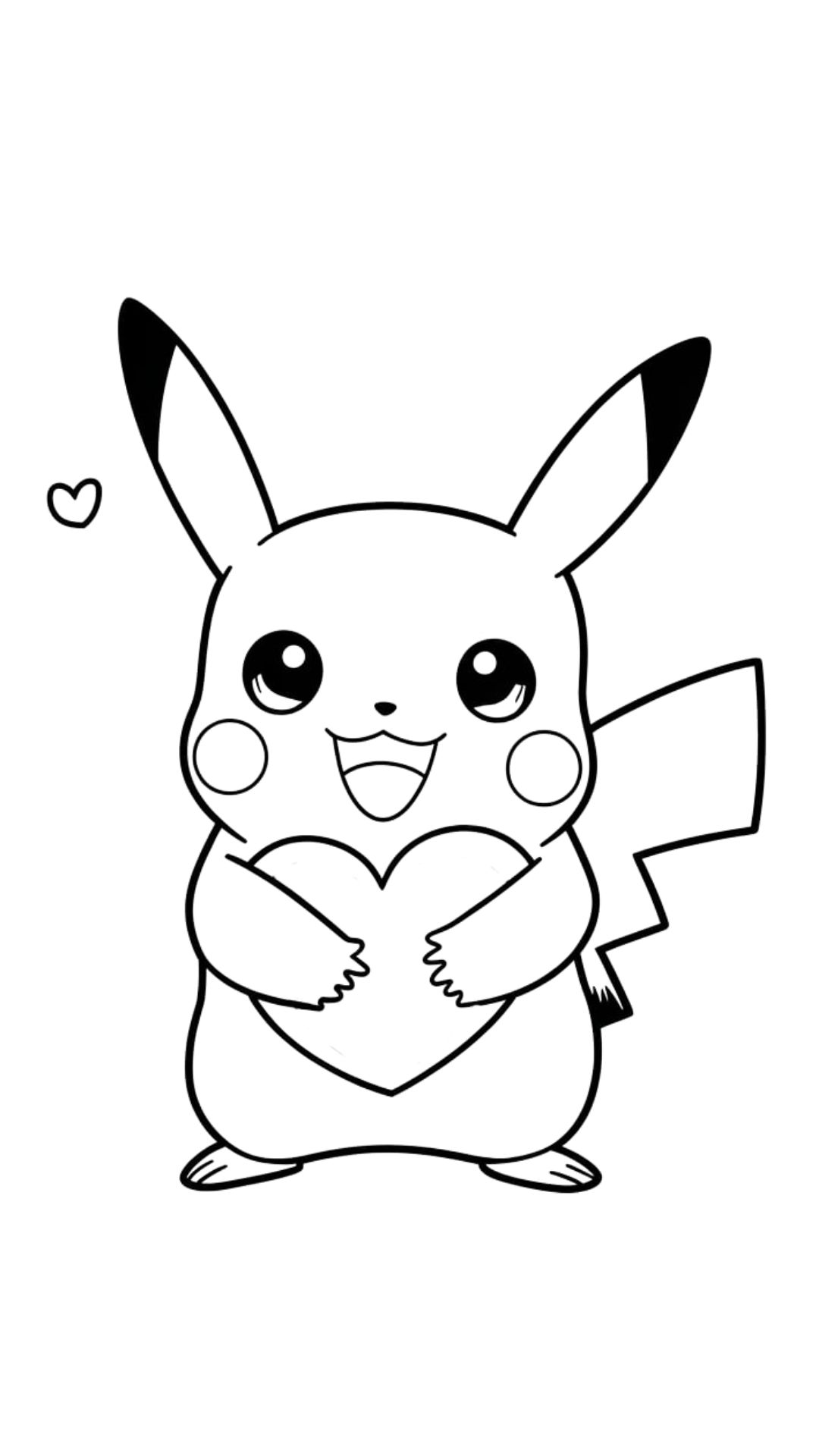 Coloriage Pokémon Pikachu souriant avec des cœurs