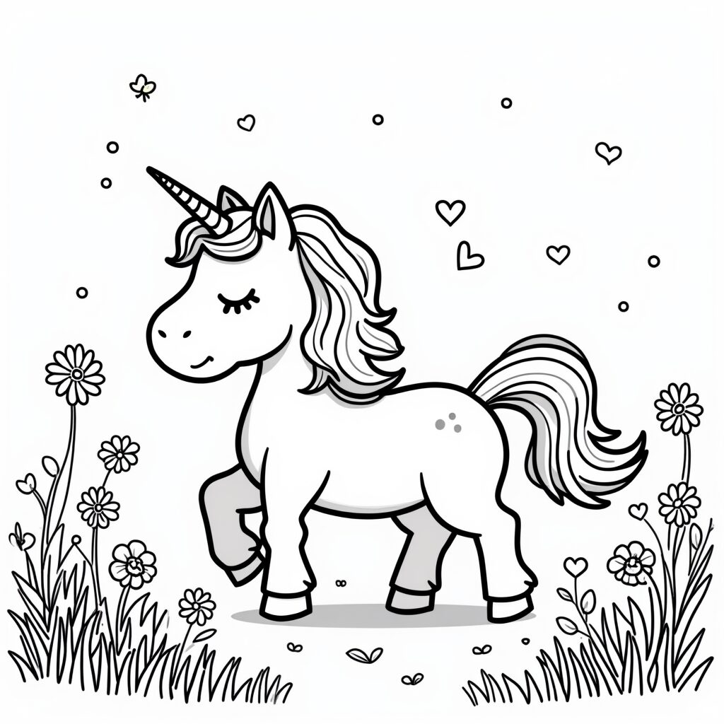 Licorne coloriage fleur simple