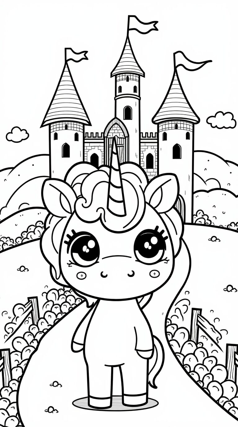 Licorne coloriage château