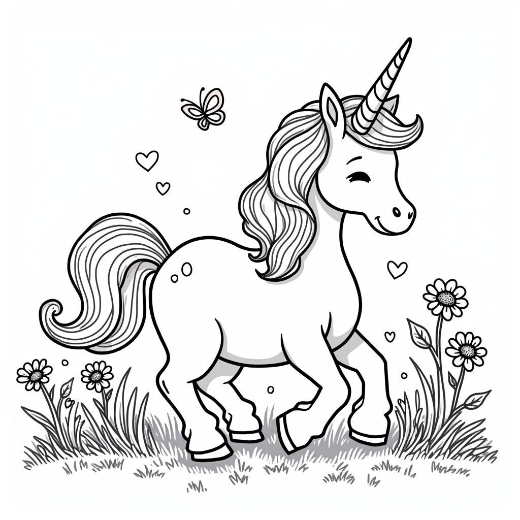 Licorne coloriage fleur simple