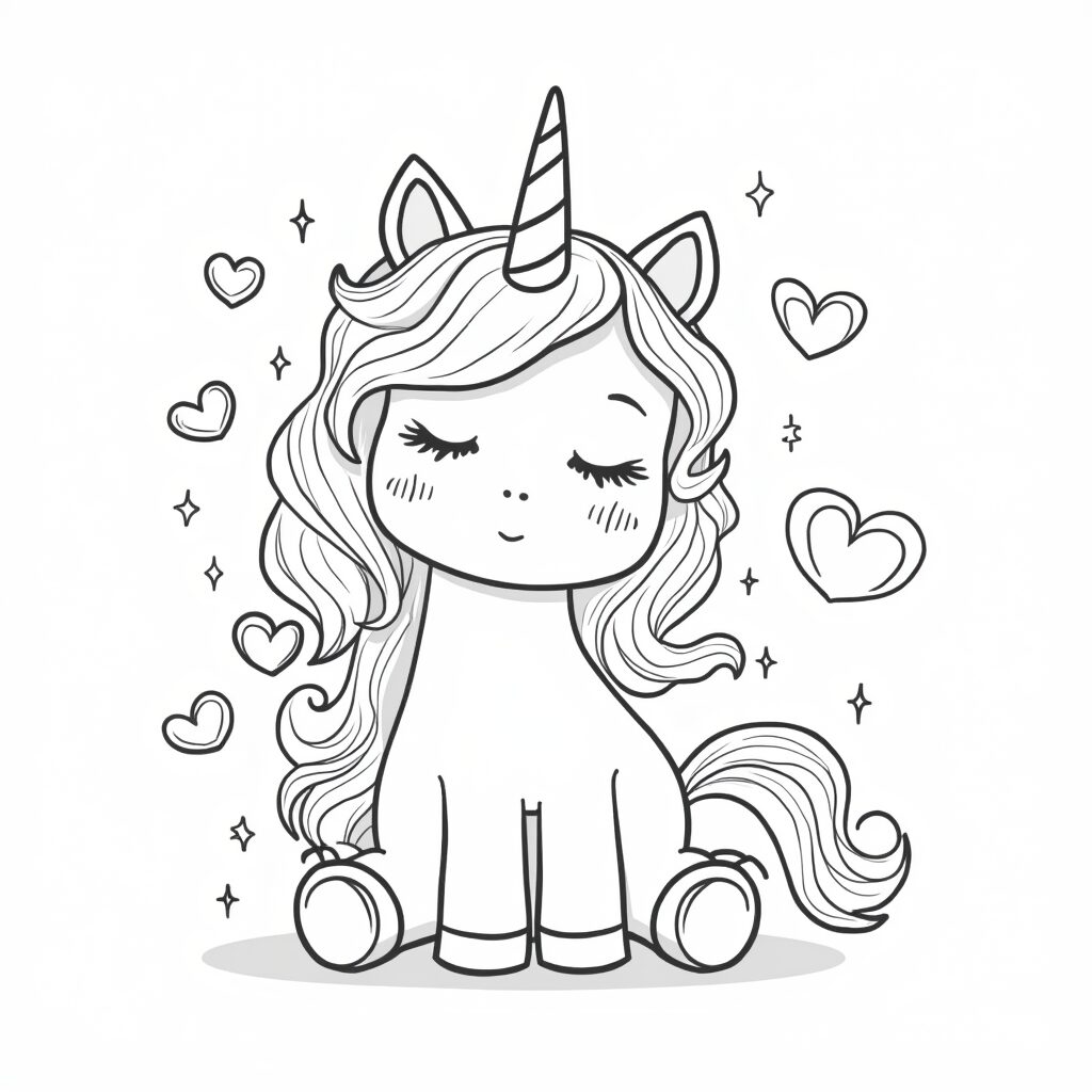 Licorne coloriage cœurs