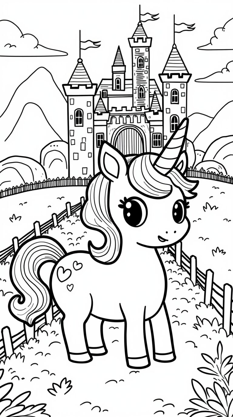 Licorne coloriage château debout