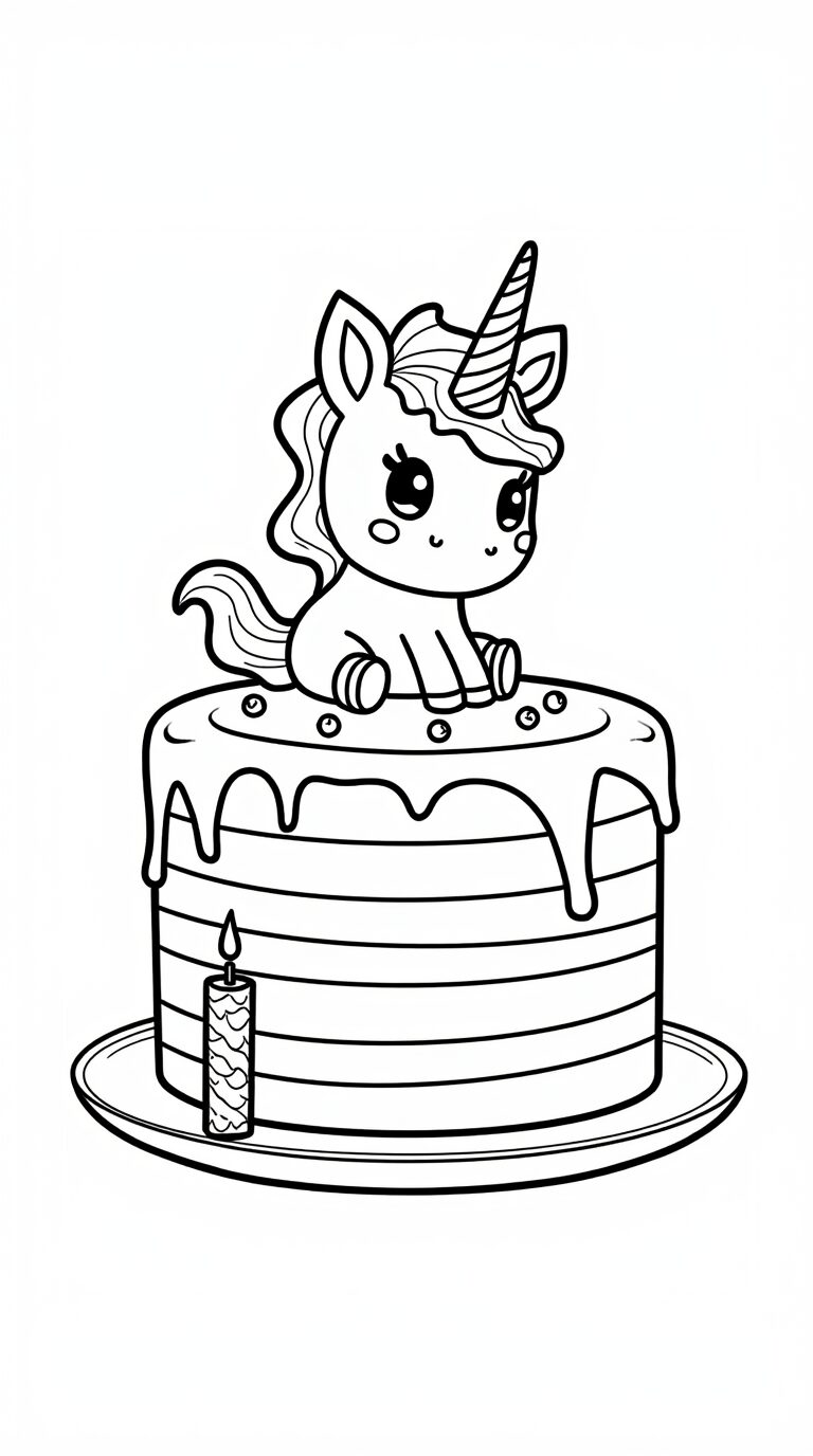 Licorne coloriage gâteau