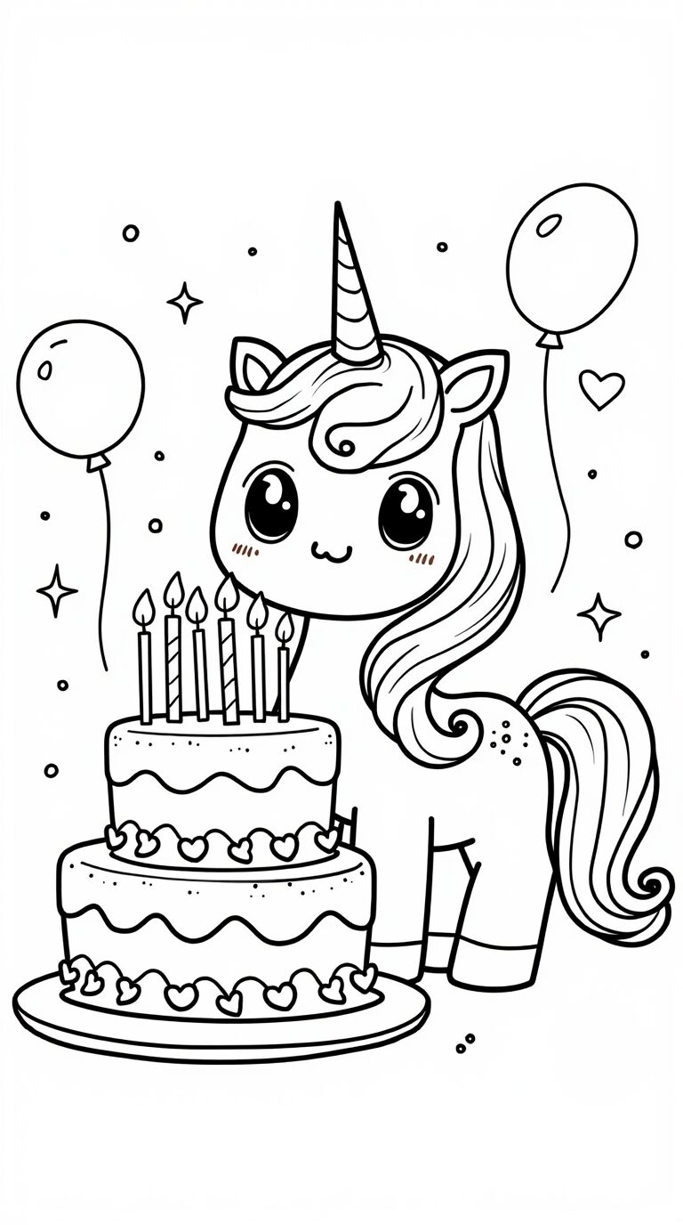 Licorne coloriage bougies d'anniversaire gâteau