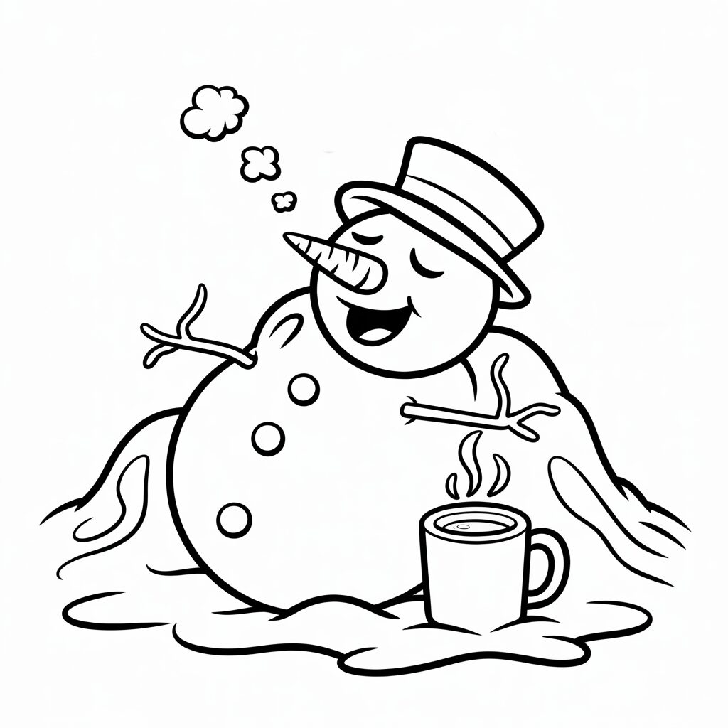 Bonhomme de neige surgissant d’une boîte cadeau à colorier