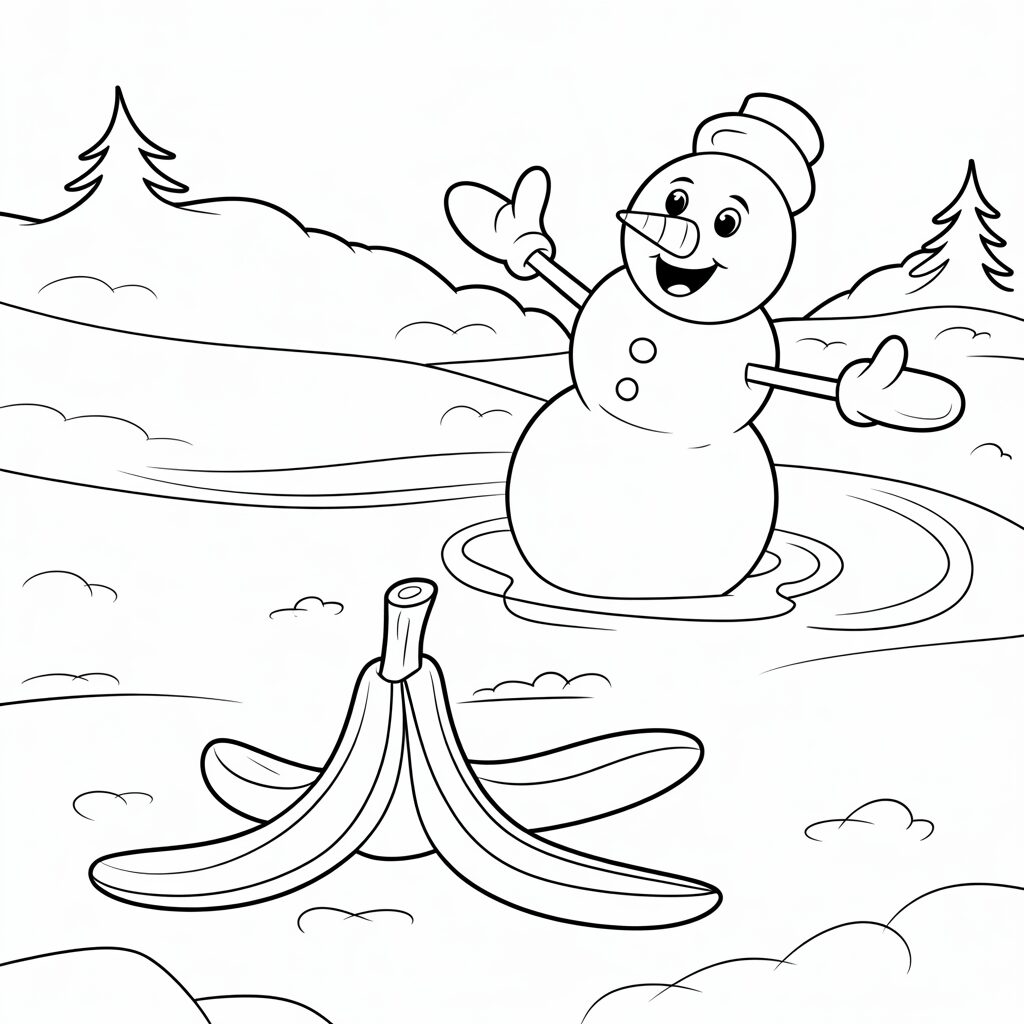 Bonhomme de neige surprise dans une boîte cadeau à colorier