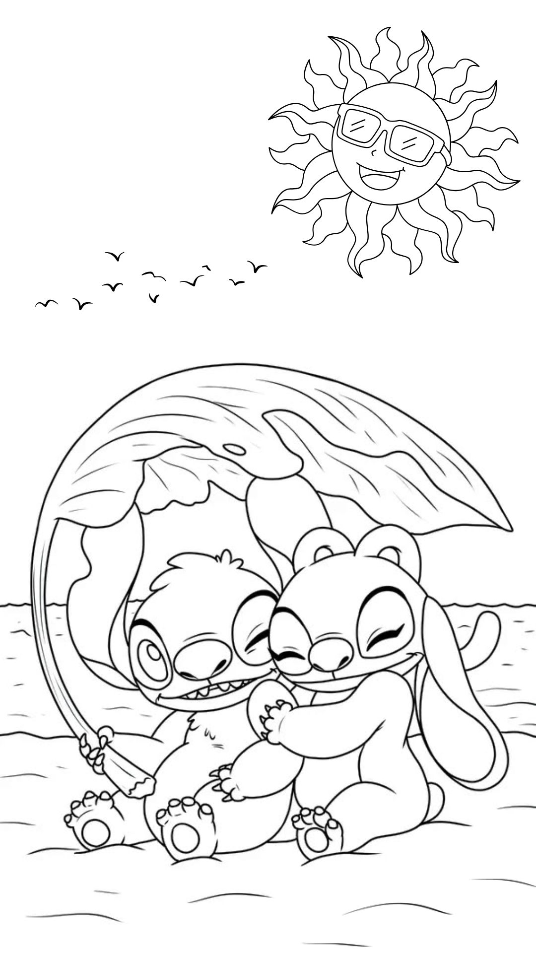 Coloriage Stitch et Angel sur la plage