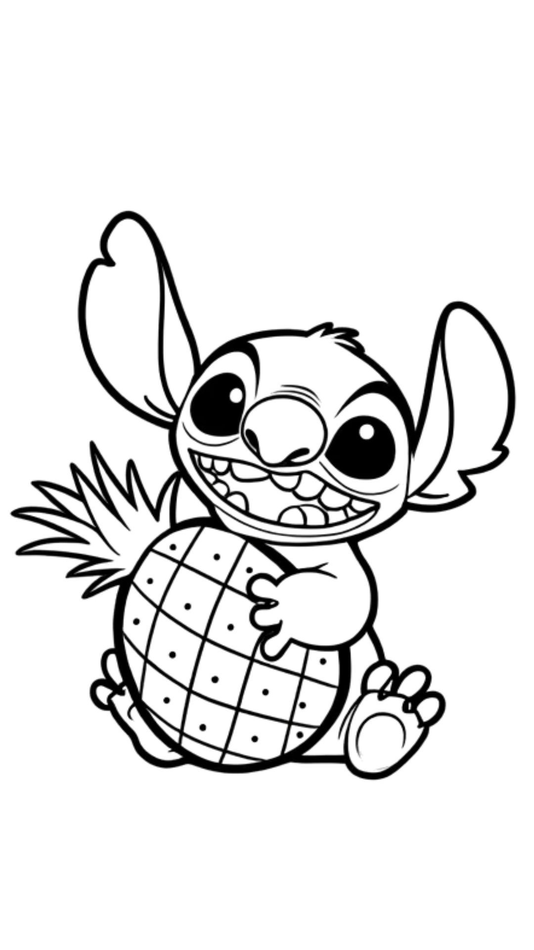 Coloriage Stitch serrant un ananas