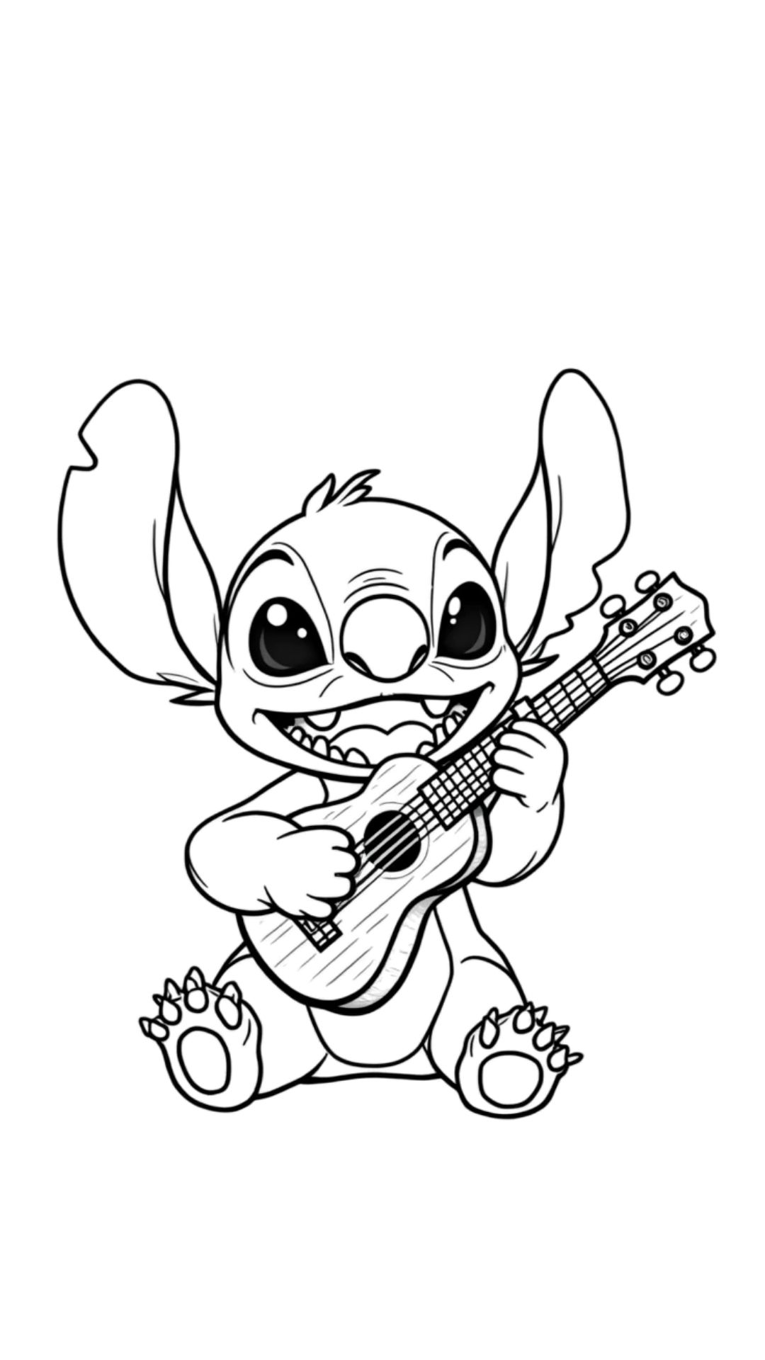 Coloriage Stitch jouant de la guitare