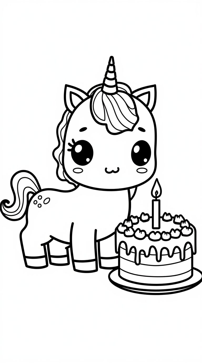 Licorne coloriage gâteau d'anniversaire