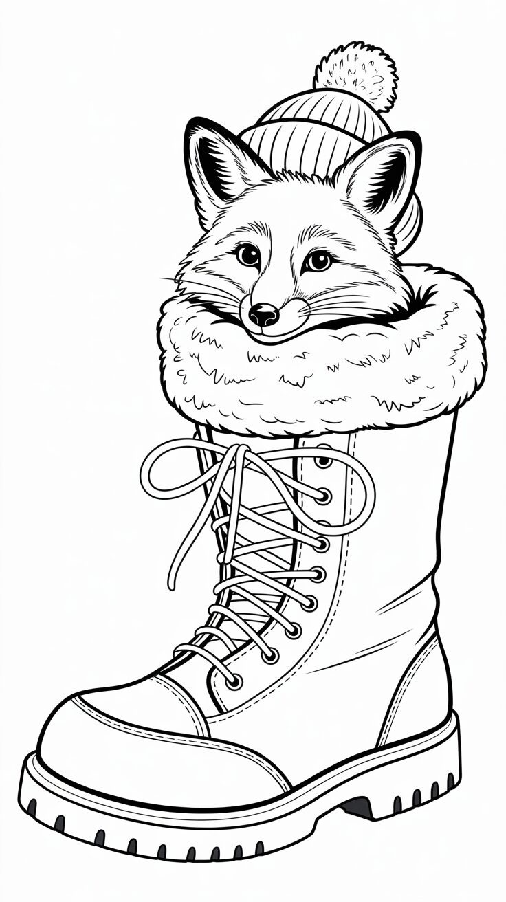 Renard avec bottes d’hiver à colorier