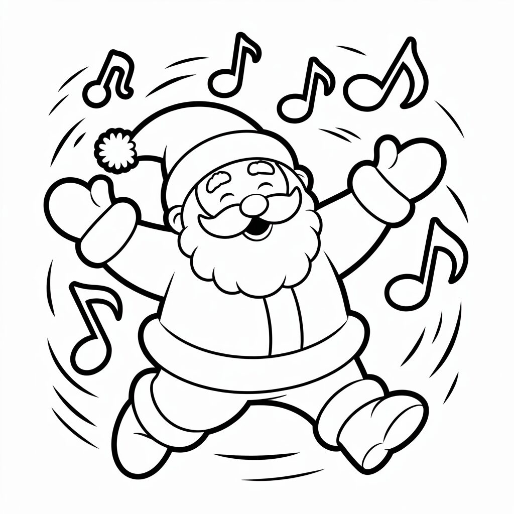 Coloriage du Père Noël dansant avec de la musique