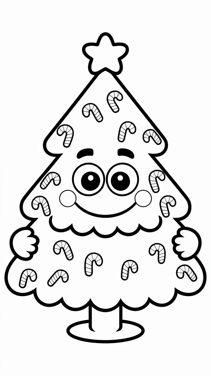 Coloriage sapin de Noël drôle et simple