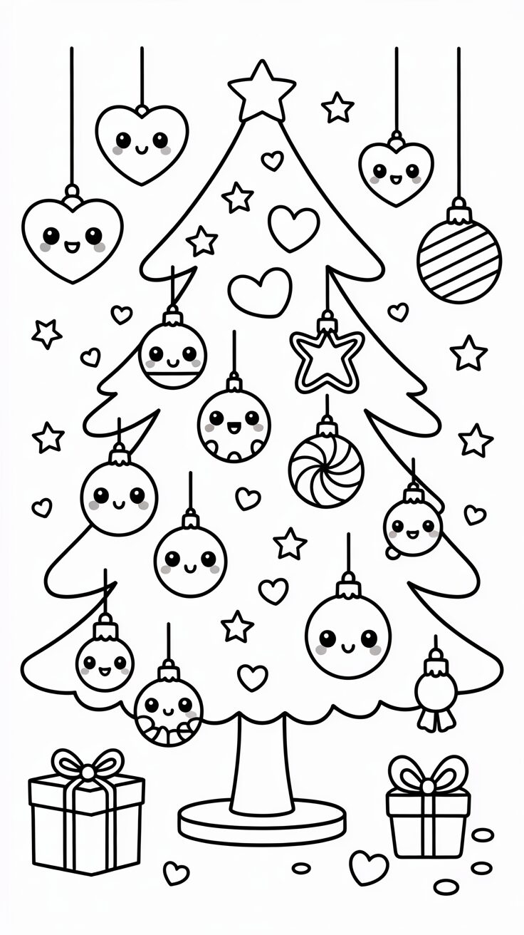 Coloriage sapin de Noël mignon gratuit