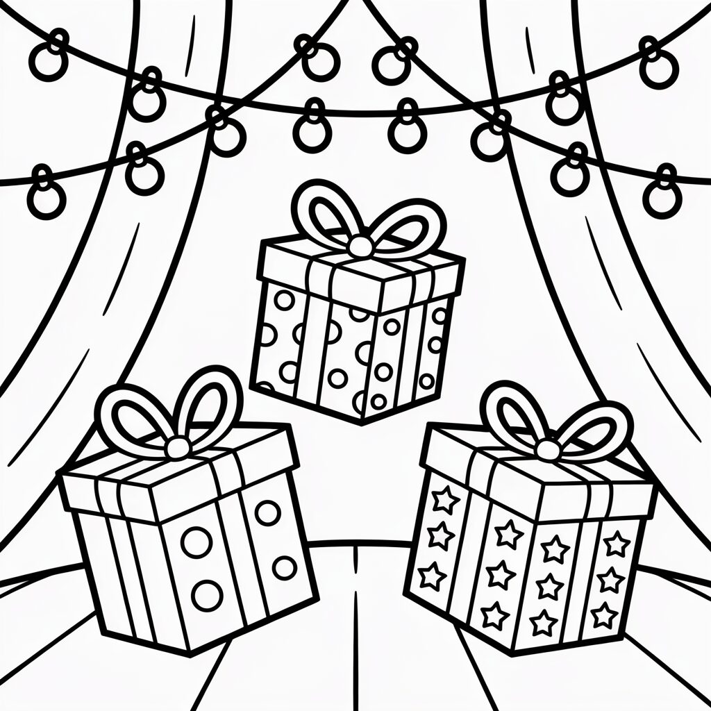 Coloriage cadeaux de Noël gratuit et simple
