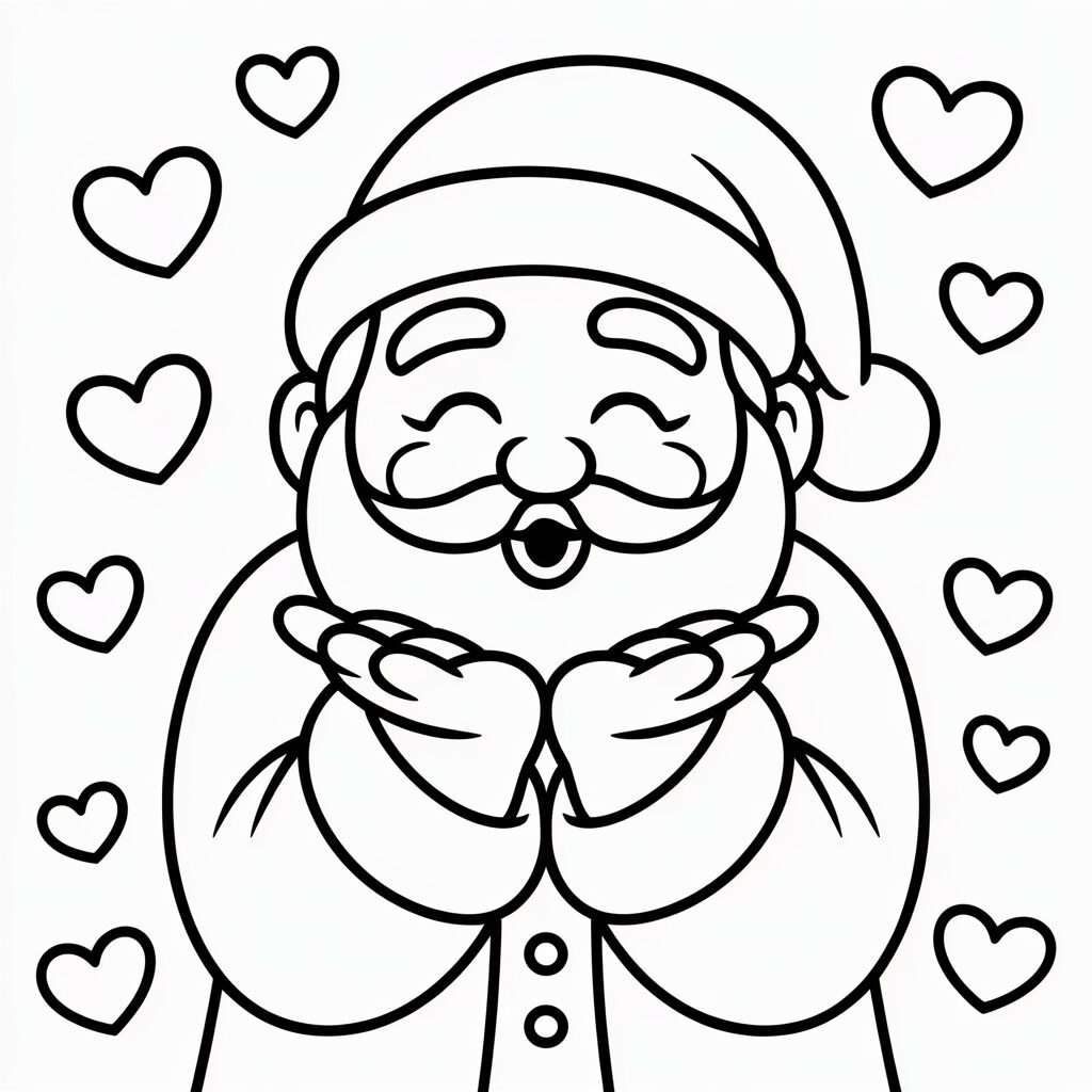Coloriage Père Noël avec des cœurs gratuit
