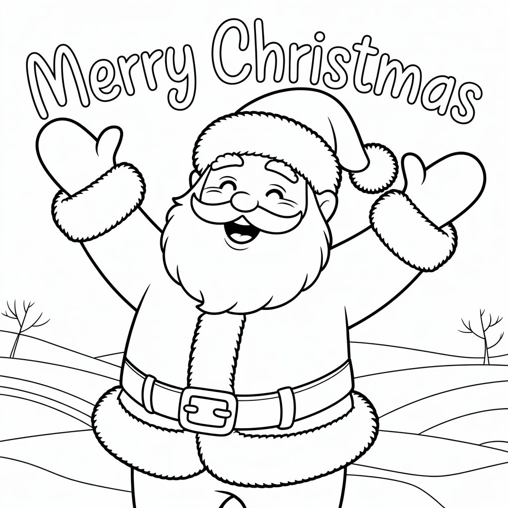 Coloriage Père Noël Merry Christmas simple