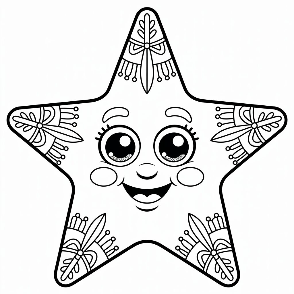 Coloriage étoile de Noël avec visage mignon gratuit