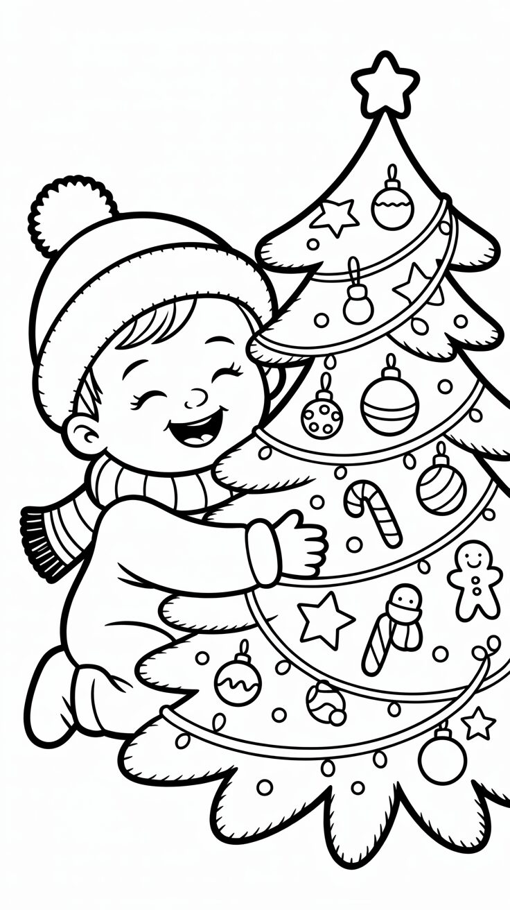 Coloriage enfant avec sapin de Noël amusant