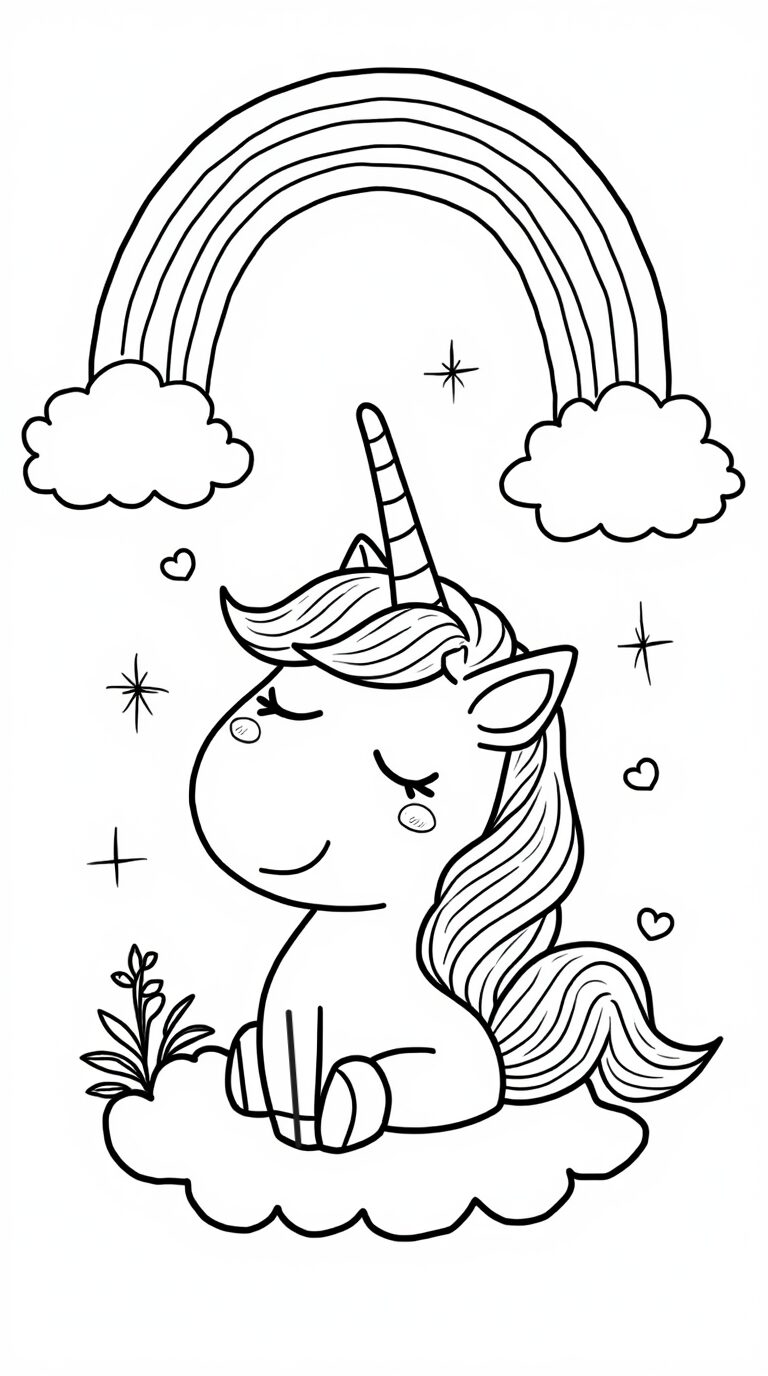 Licorne coloriage arc-en-ciel et étoiles
