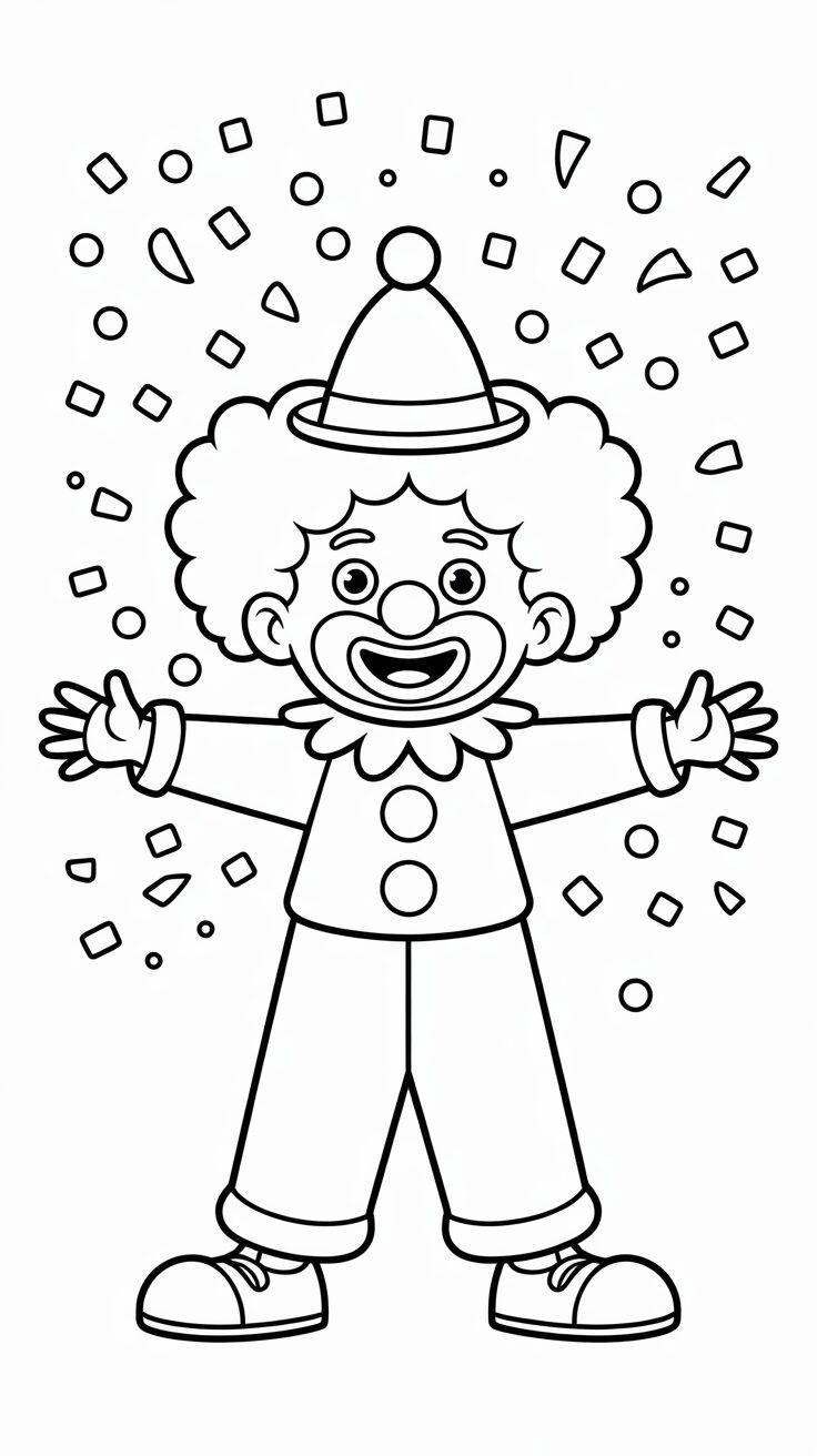 Coloriage de clown avec des confettis