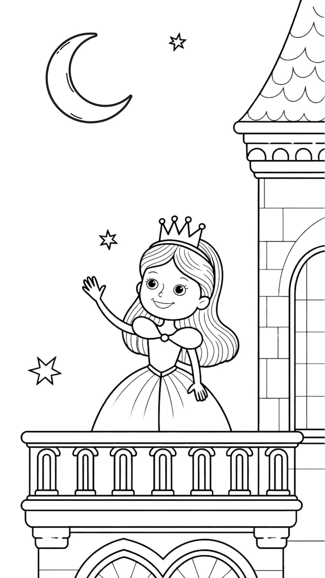 Coloriage Princesse au château la nuit gratuit PDF