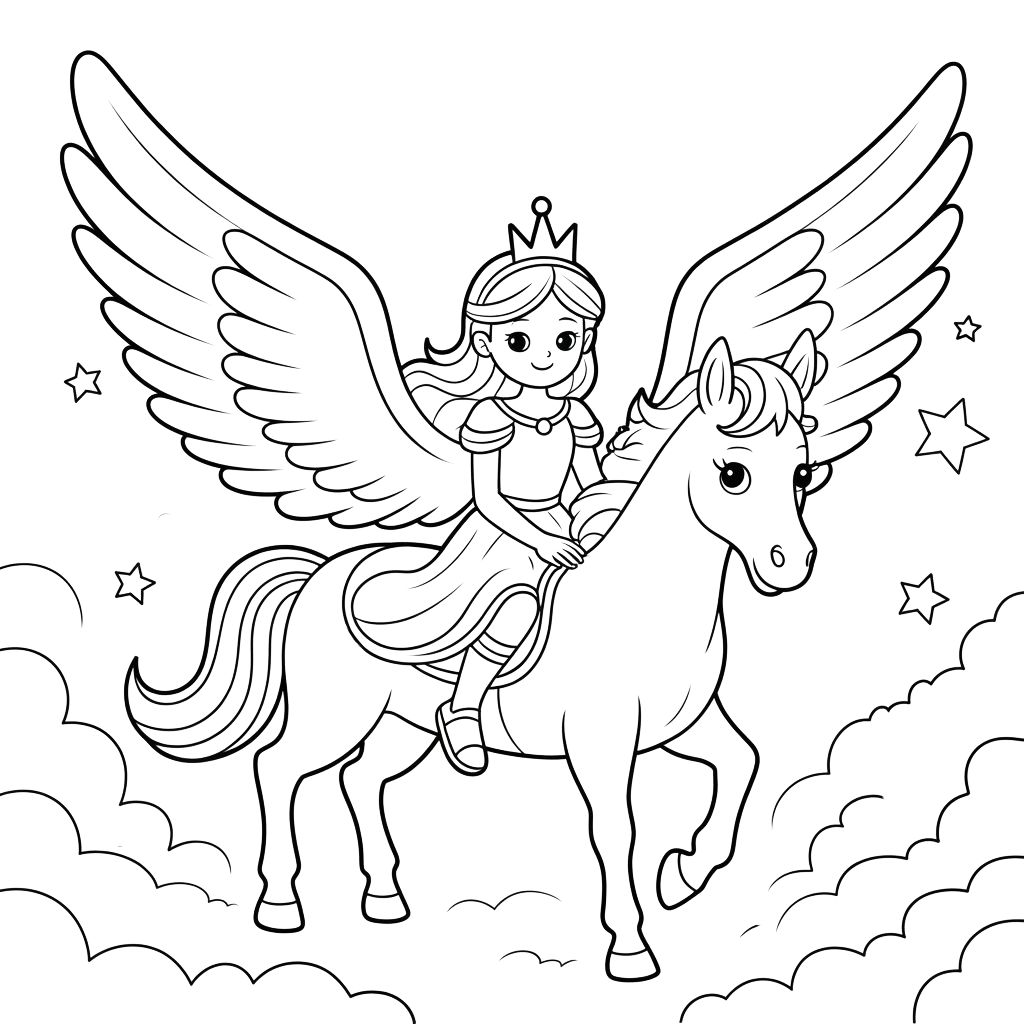 Coloriage Princesse sur un cheval magique free download
