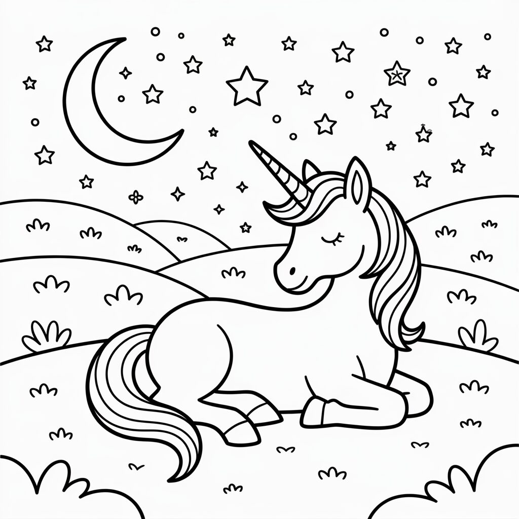 Coloriage gratuit avec des scènes magiques de licornes