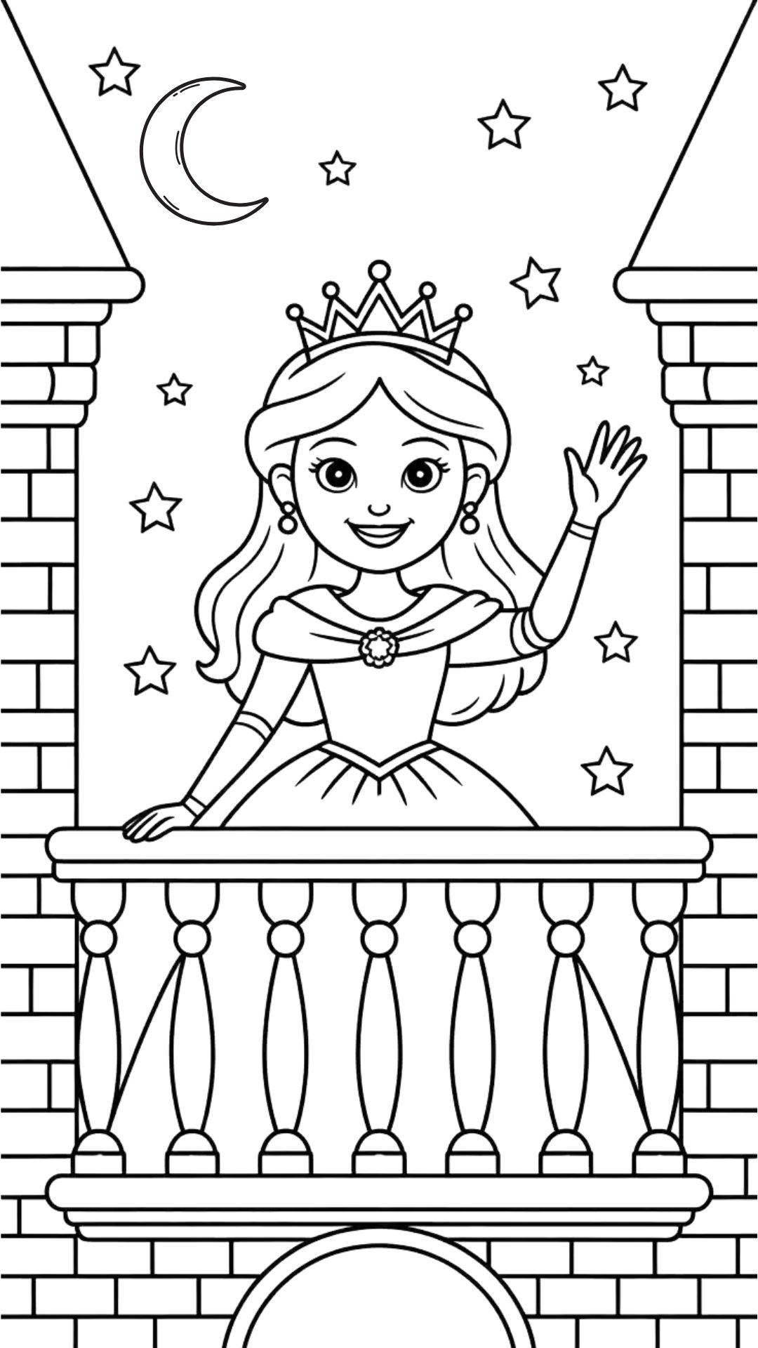 Princesse au château la nuit dessin à colorier gratuit