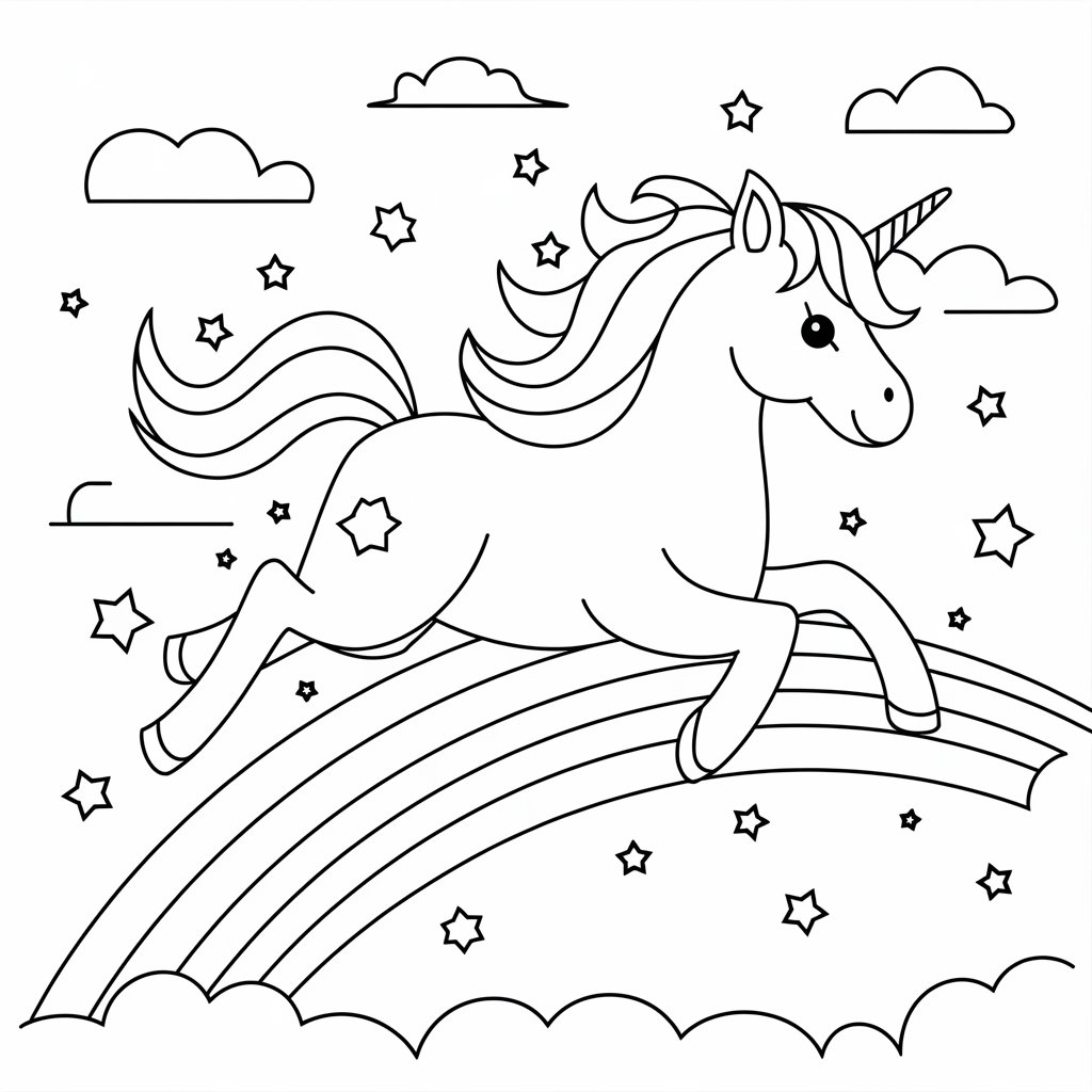 coloriage licorne arc-en-ciel