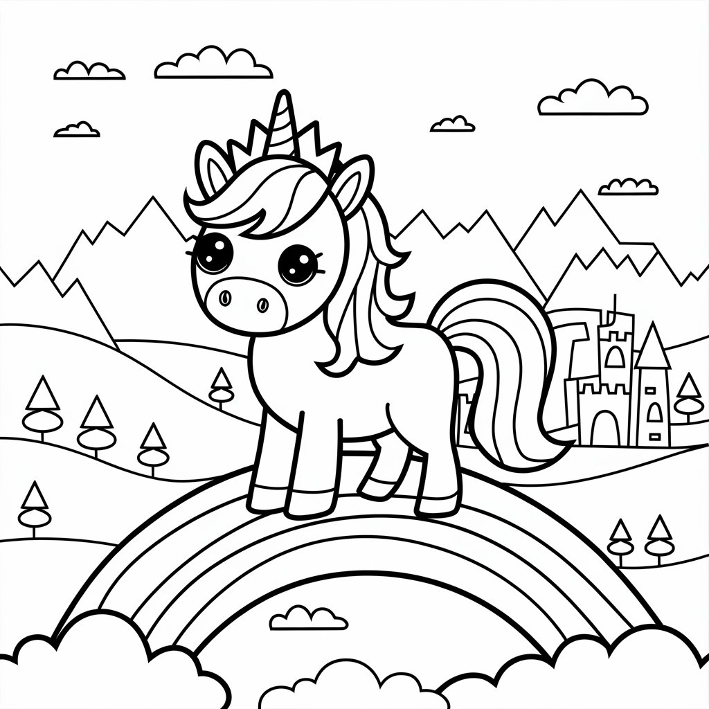 coloriage licorne arc en ciel kawaii