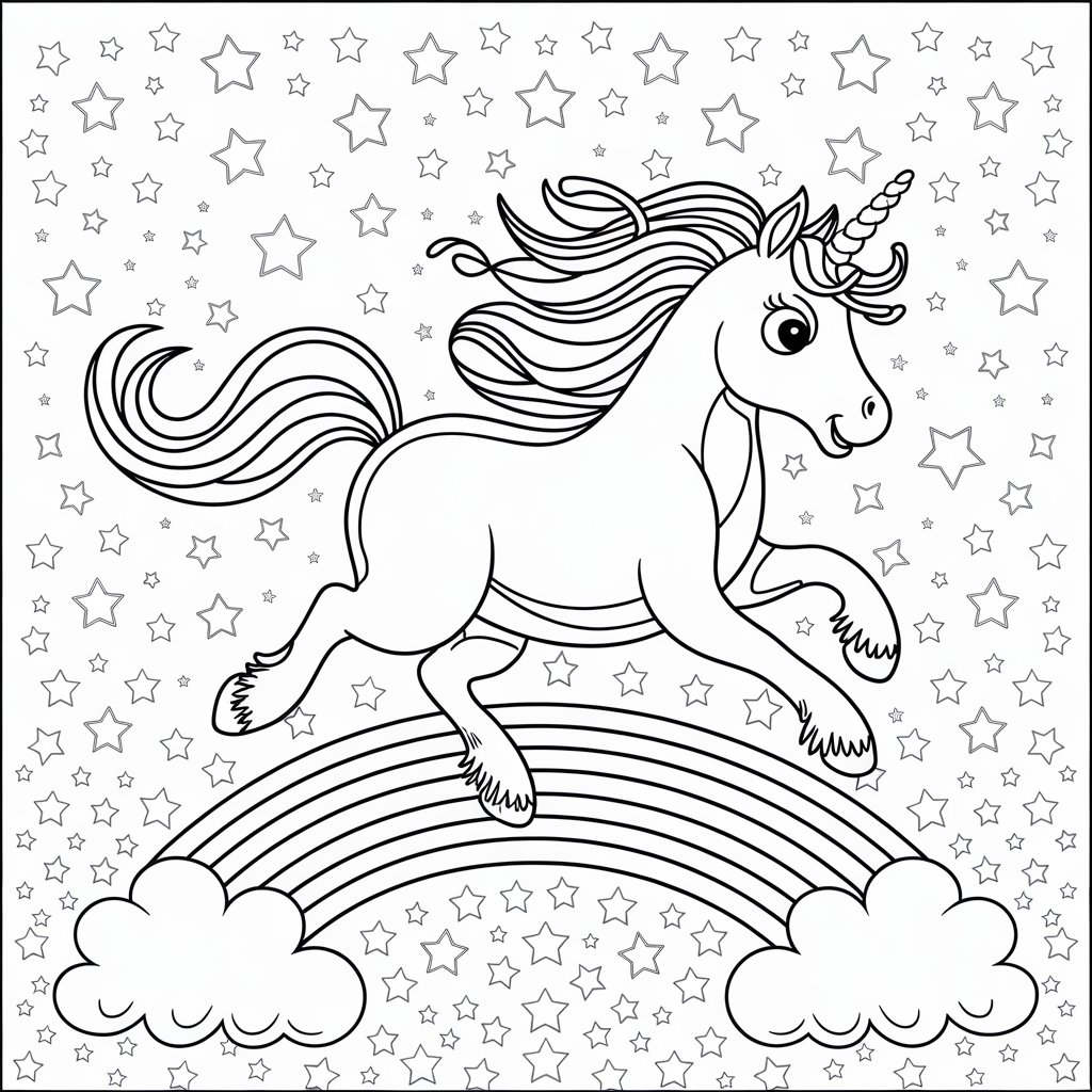 coloriage de licorne arc en ciel