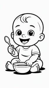 Coloriage Bébé mangeant gratuit