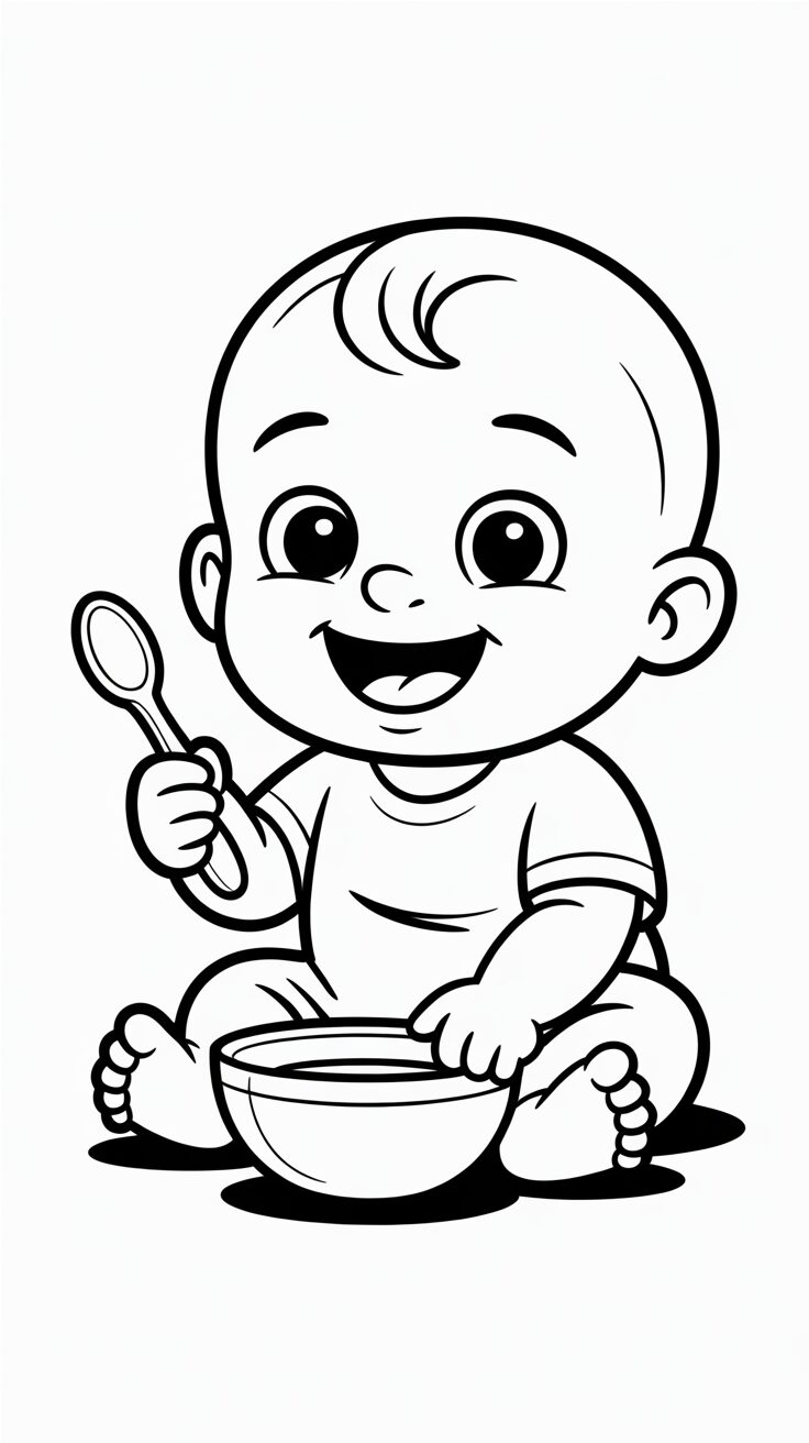 Coloriage Bébé mangeant gratuit