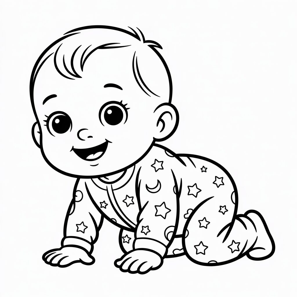 Dessin de Bébé rampant en pyjama à imprimer