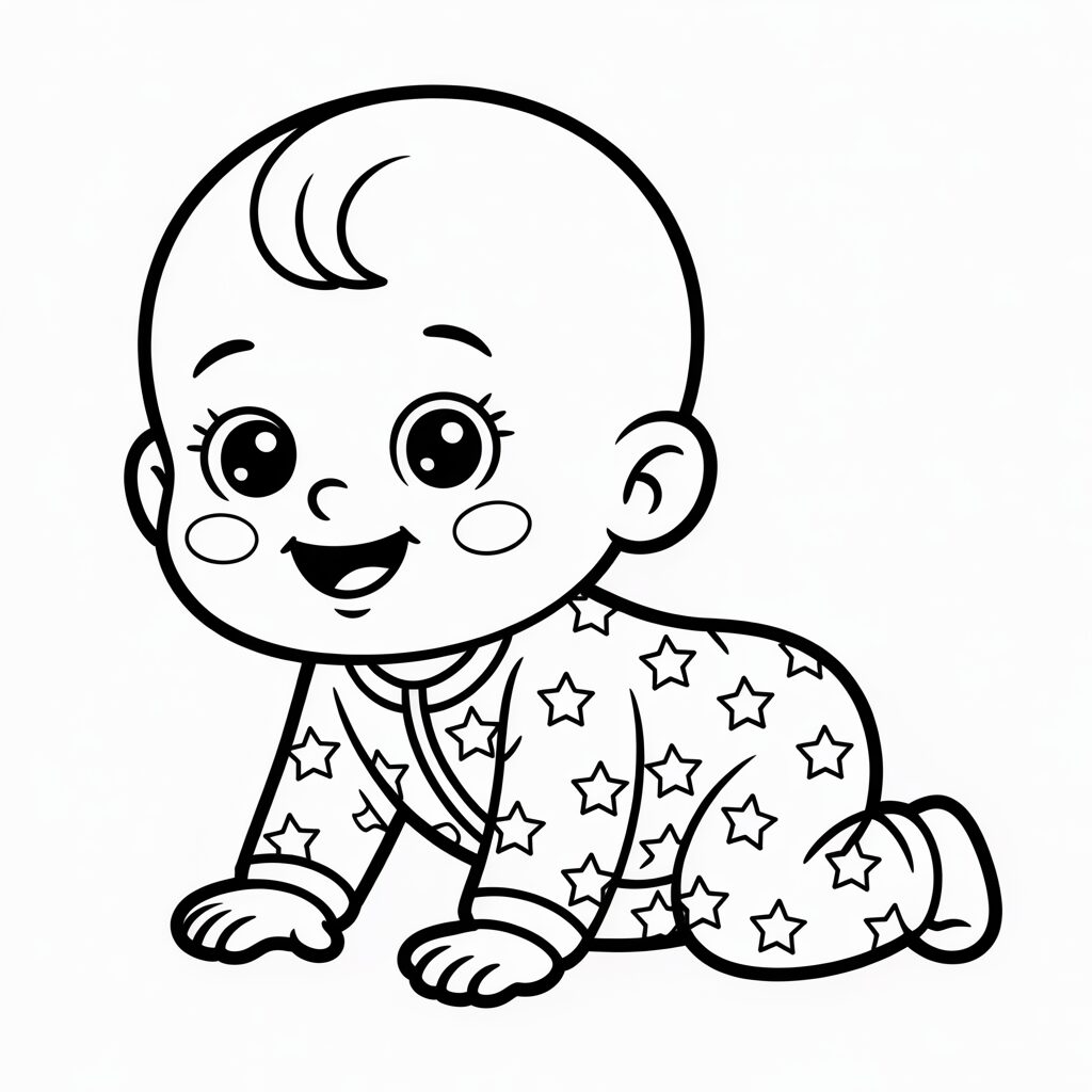 Page à colorier Bébé rampant en pyjama téléchargement gratuit