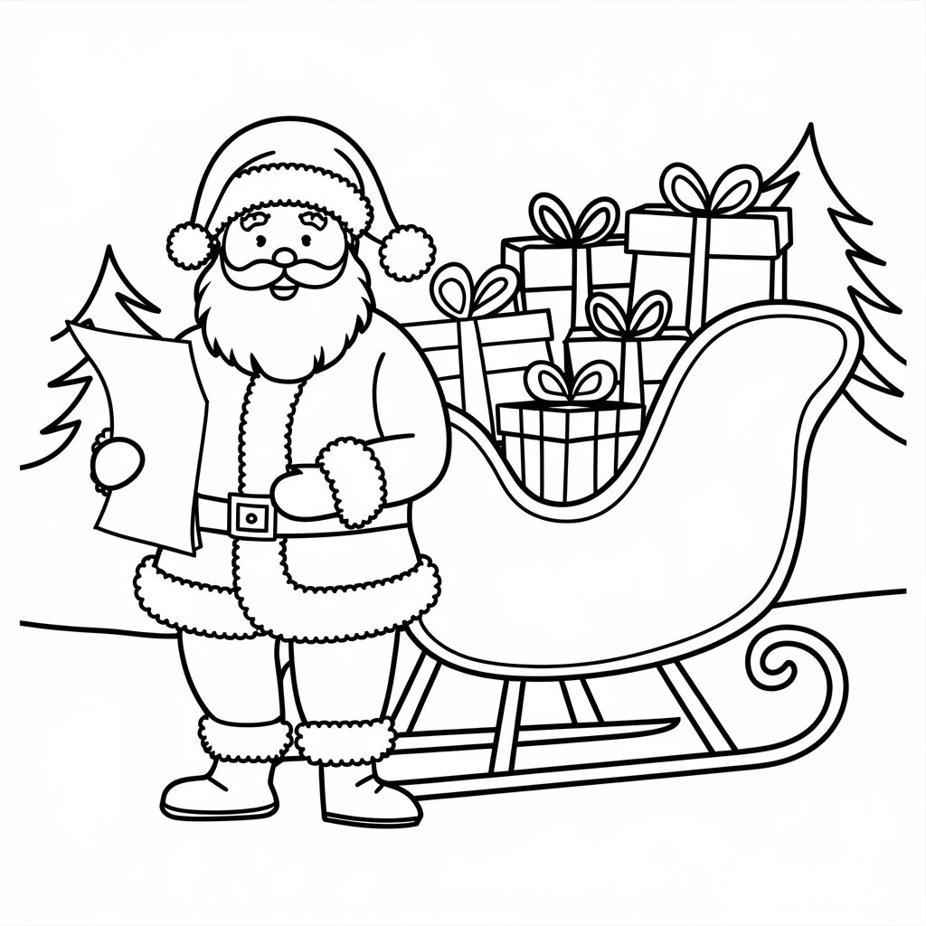 coloriage père noël traineau