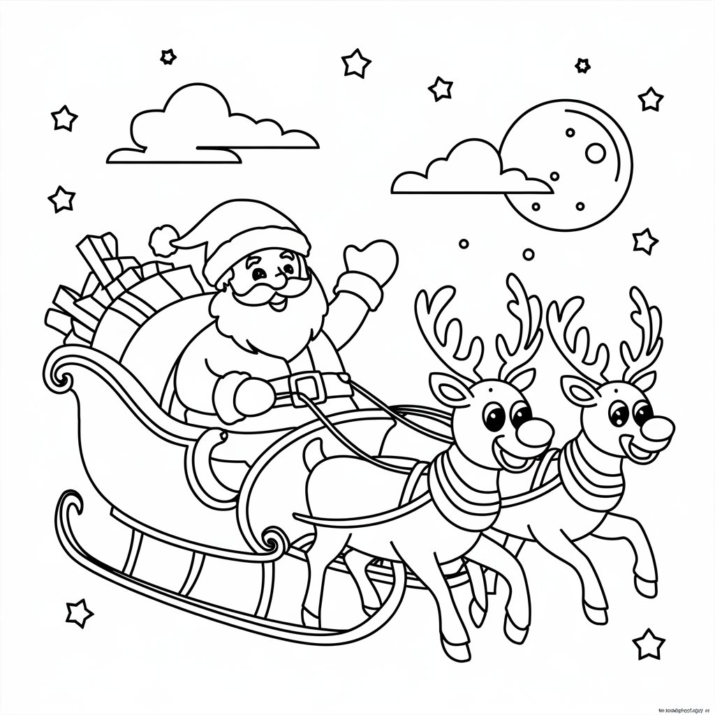 coloriage père noël et rennes