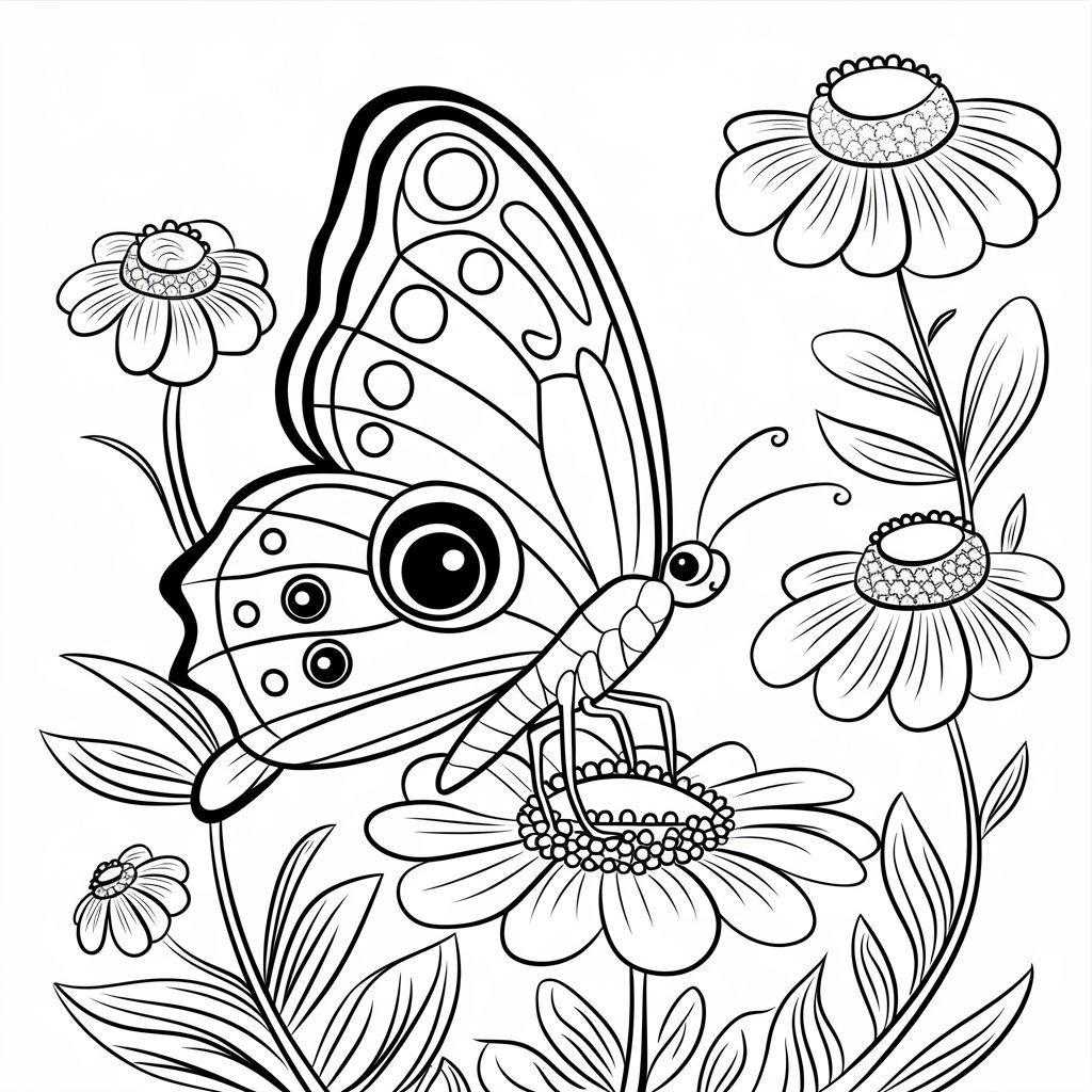 coloriage papillons et fleurs