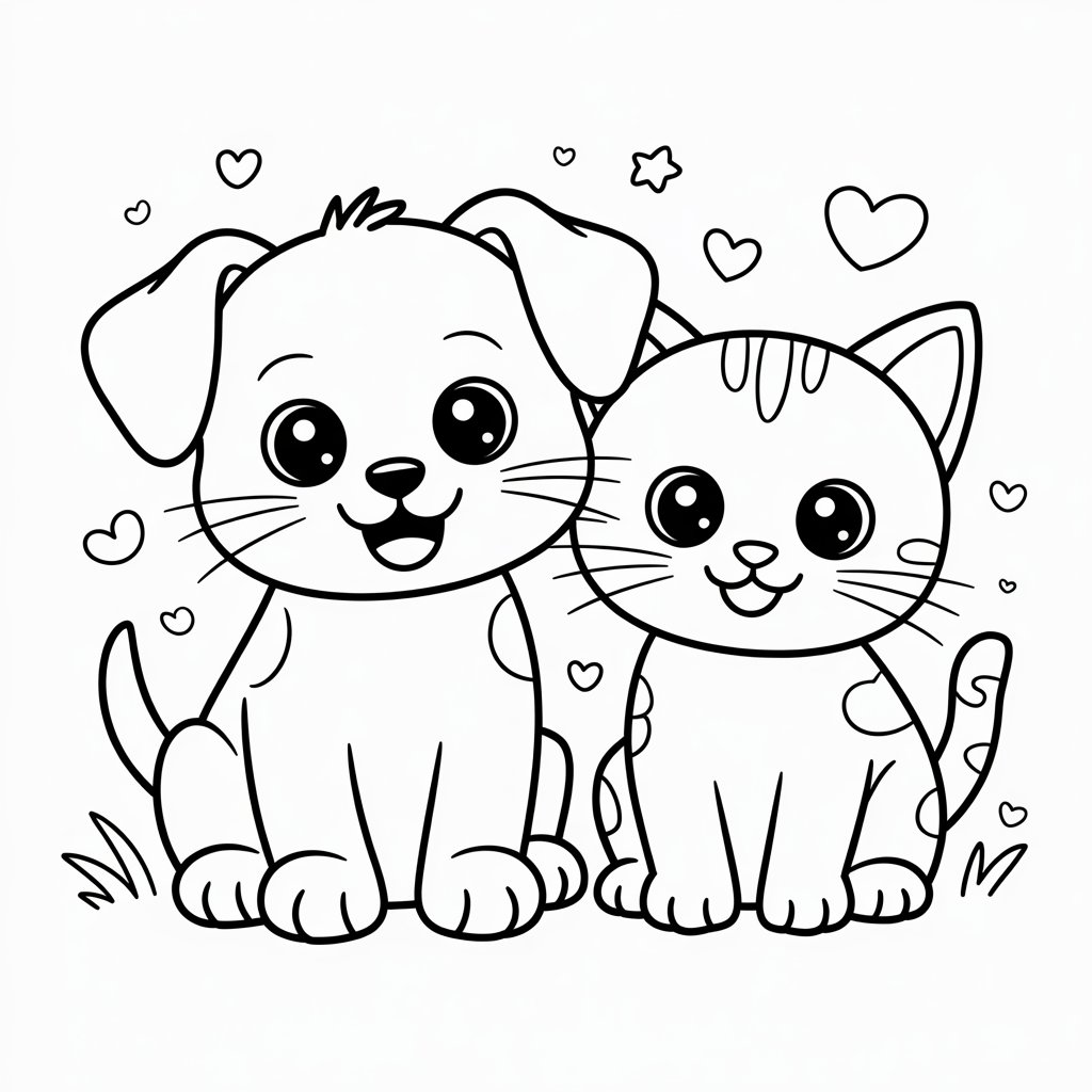 coloriage chaton et chiot