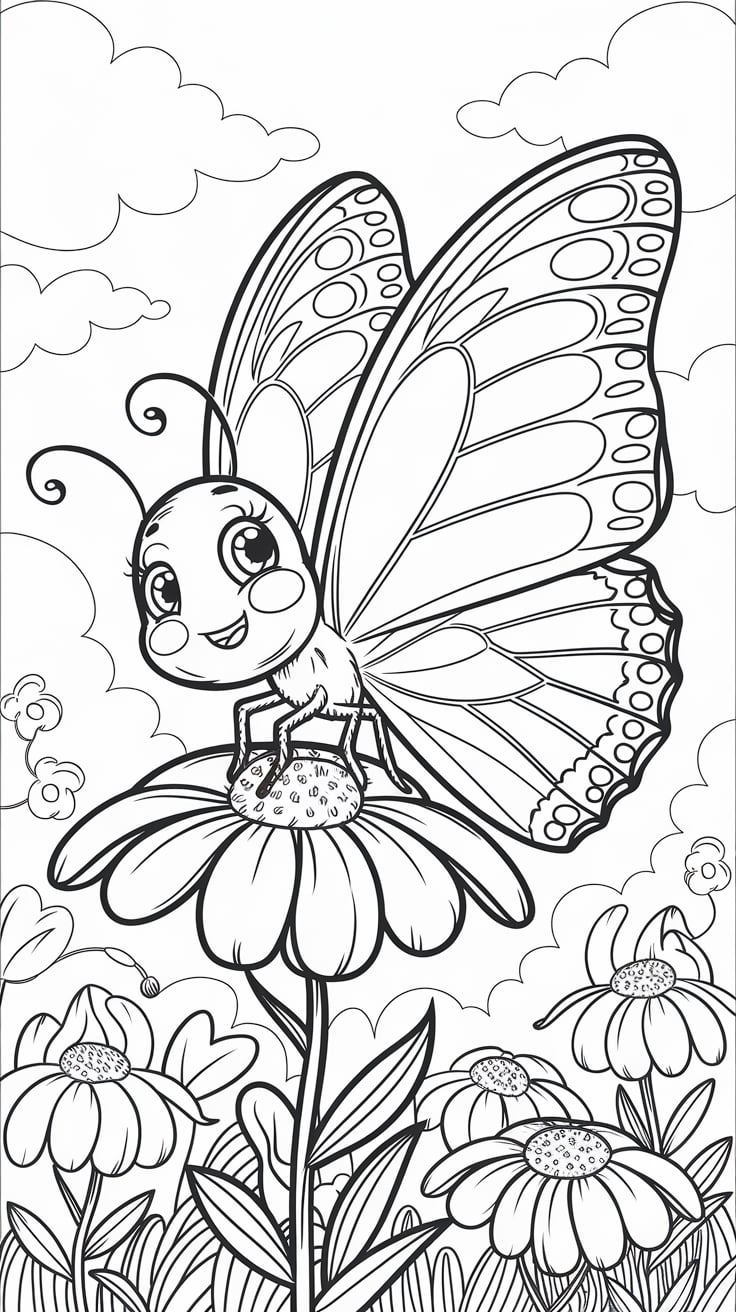 coloriage fleur et papillon