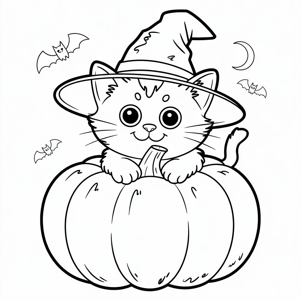 chat halloween coloriage