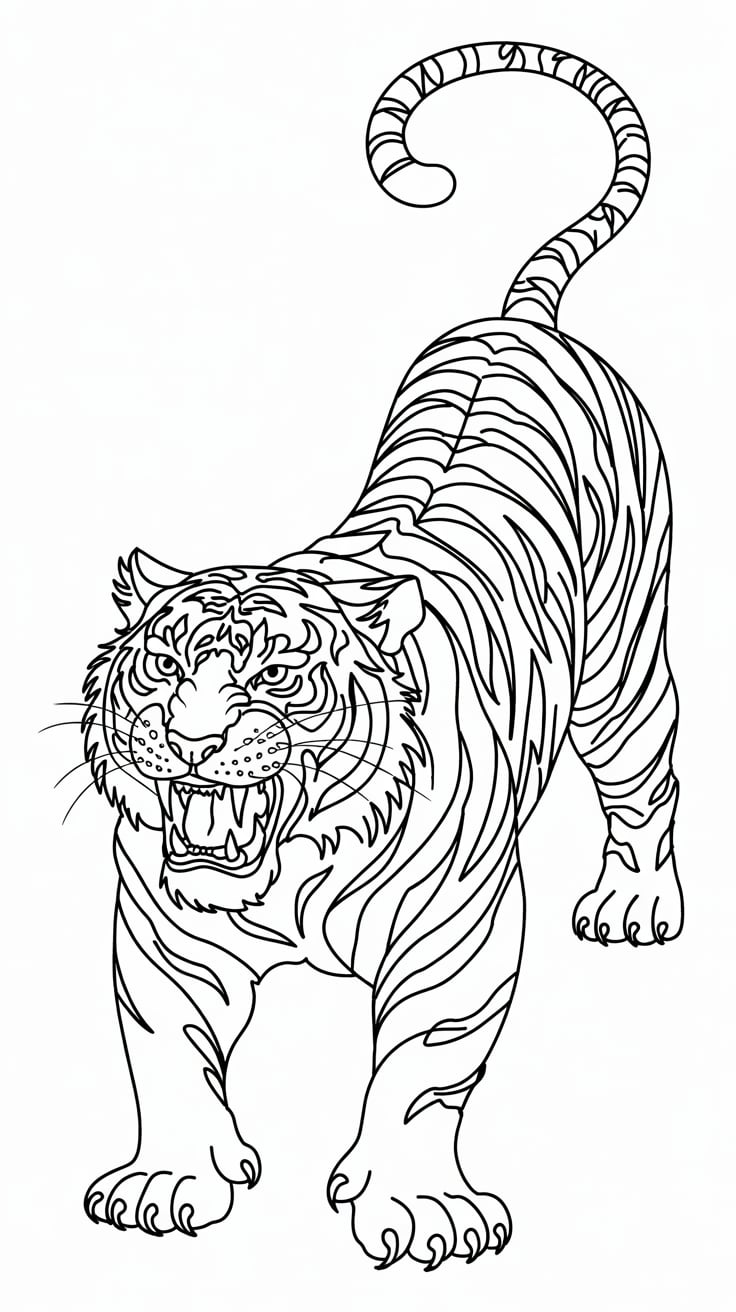 coloriage de tigre a dent de sabre