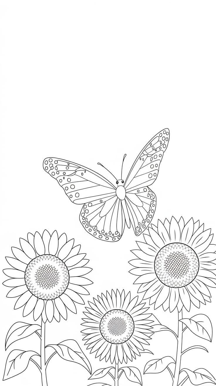 coloriage fleurs et papillons