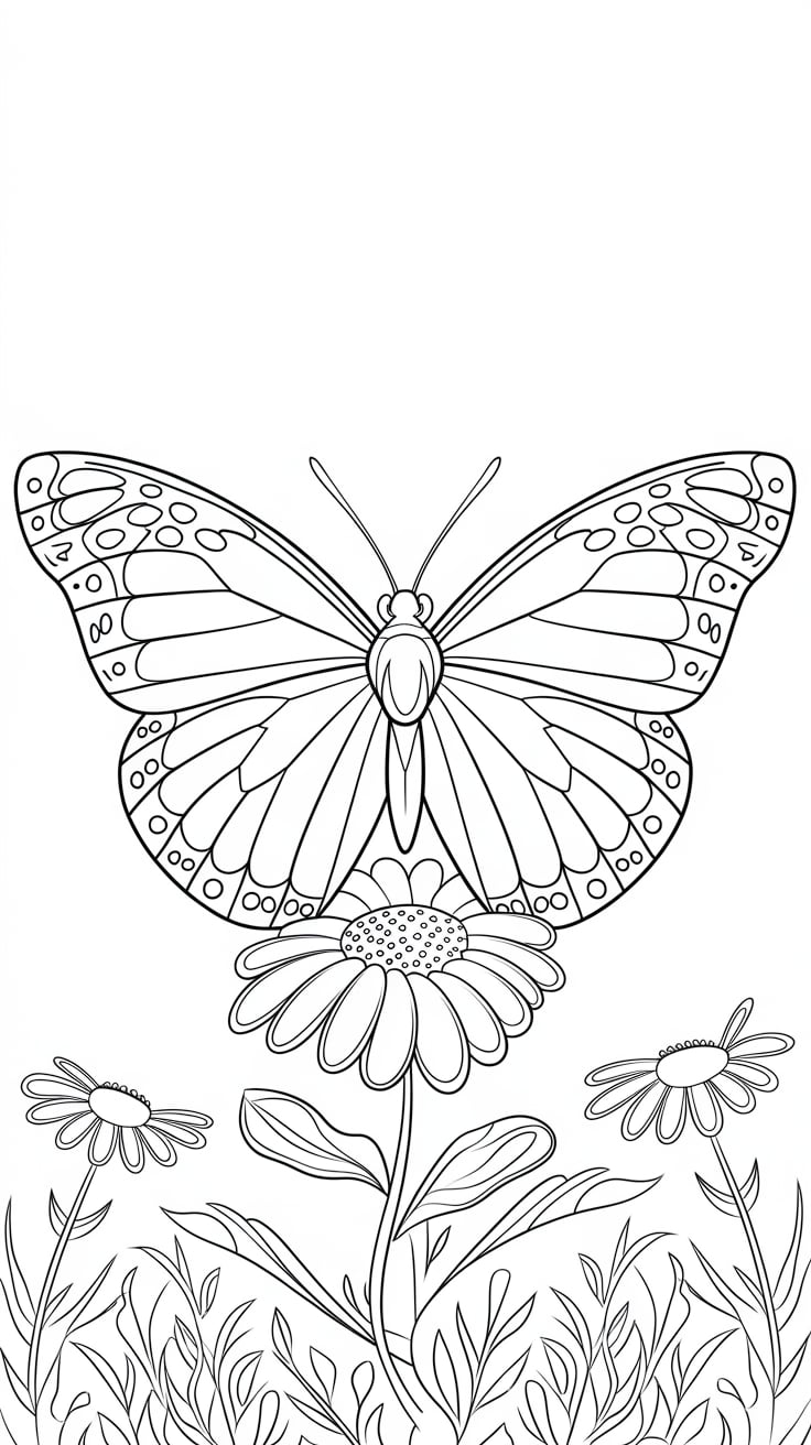 coloriage papillon fleur