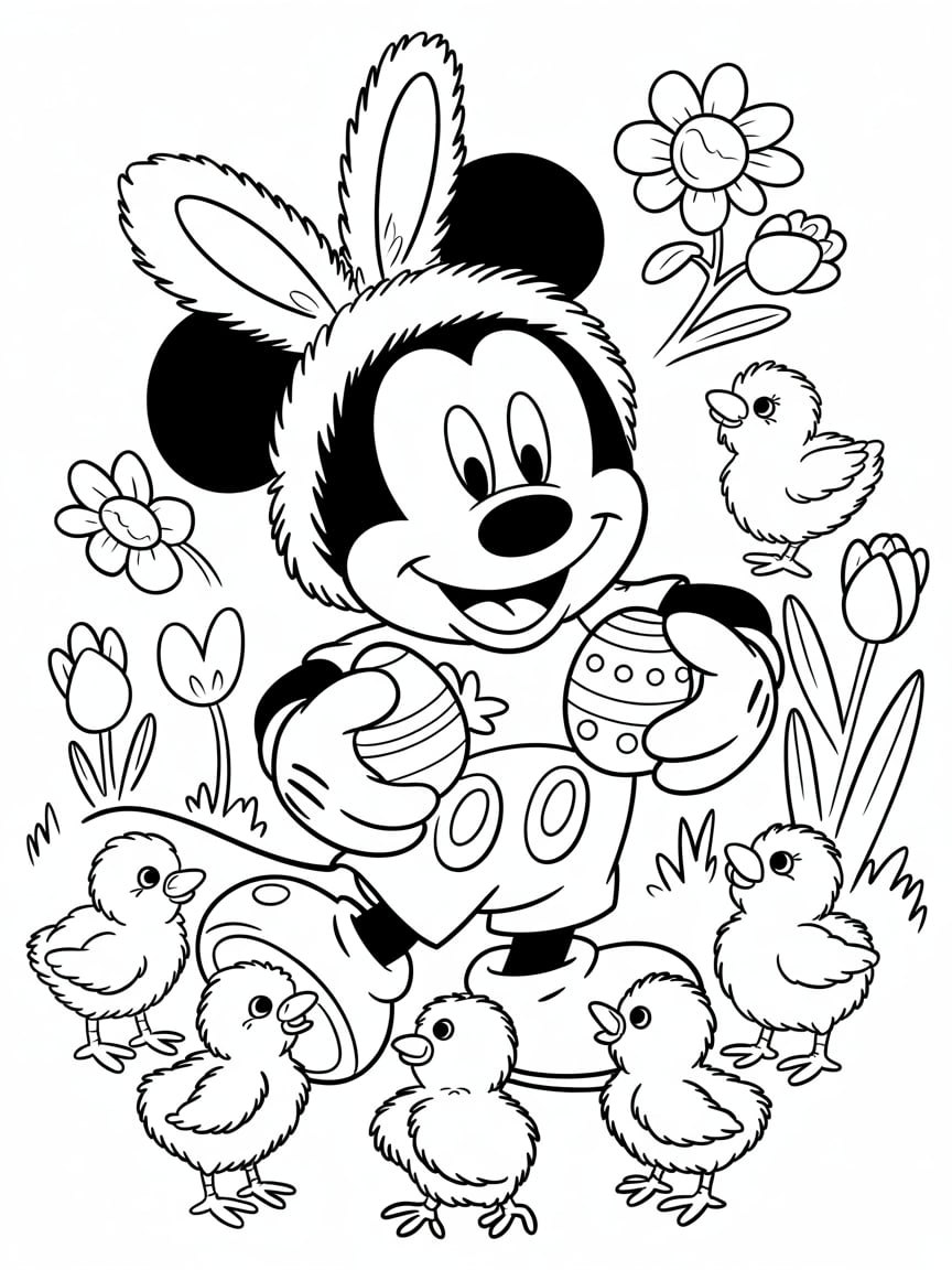 Coloriage Mickey Mouse fête de Pâques