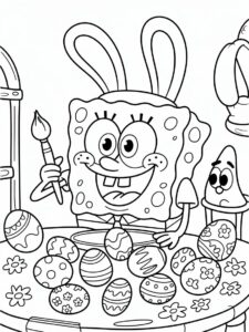 Coloriage Peindre un œuf de Pâques avec Bob l’éponge