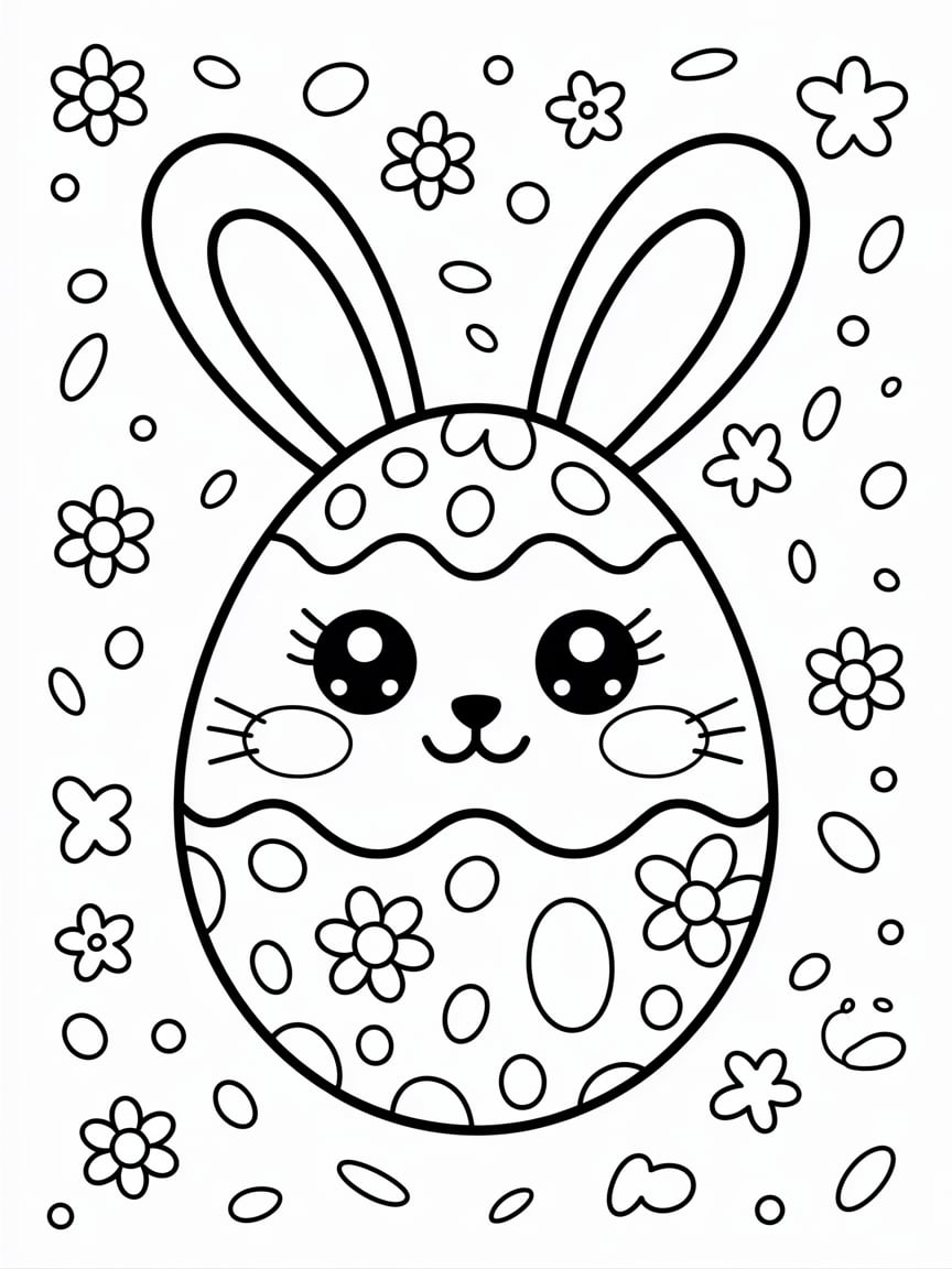 Coloriage mignon lapin de Pâques avec œuf
