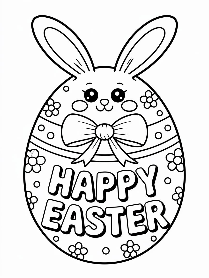 Coloriages mignons lapin de Pâques avec œuf