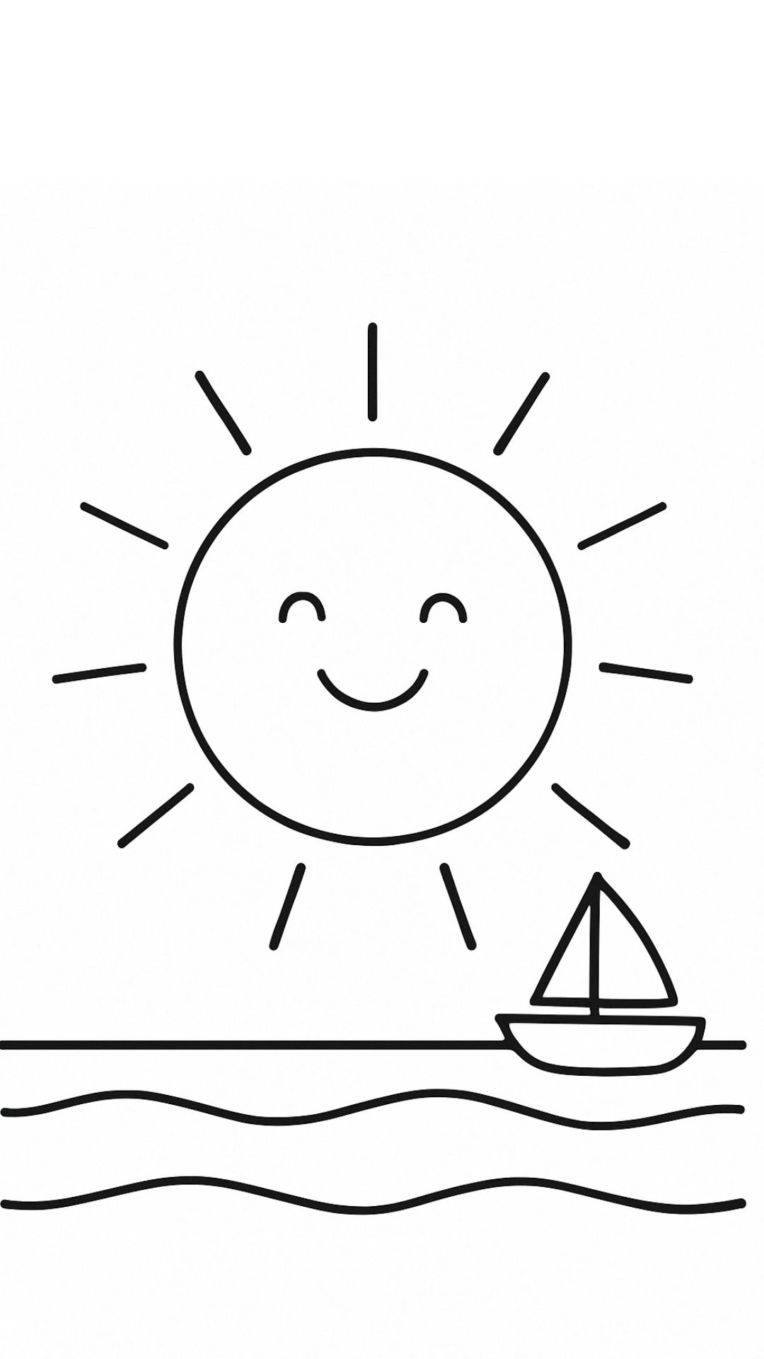 dessin coucher de soleil sur la mer facile